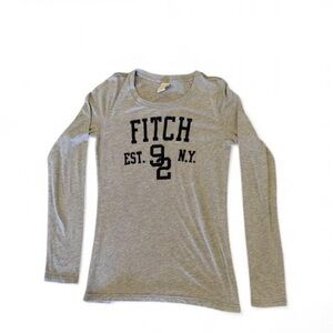 Y2K Abercrombie & Fitch Long Sleeve Womens L Grey Blue Velvet Flocked Logo 92 NY